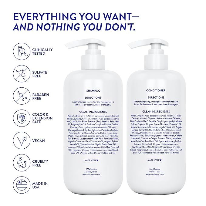 Routine Wellness Anti-Thinning Volumizing Shampoo and Conditioner Set for Thinning Hair & Hair Loss - Grow Your Confidence with Biotin & DHT Blockers - Pear Blossom & White Lotus Set