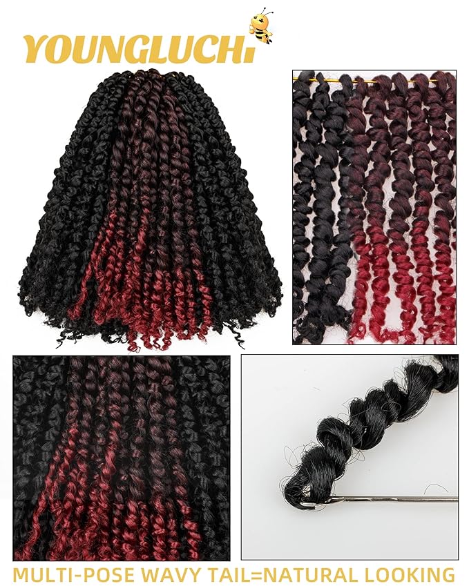 10 Inch 8 Packs Passion Twist Crochet Hair-Mixed Color Combo Pack(6 packs 1B+2 packs T1B/BUG),Pre-twisted Pre Looped Soft & Bouncy Synthetic Braided Hair Extensions For Black Women and Kids(1B+TBUG)