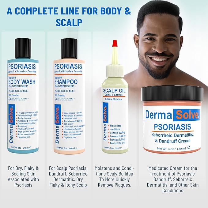 Dermasolve Scalp Psoriasis Medicated Shampoo & Conditioner - Naturally Heals Dandruff Seborrheic Dermatitis Itchy Flakey Inflamed Skin & Provides Soothing Moisturizing Relief - 8 oz bottles (2 Pack)