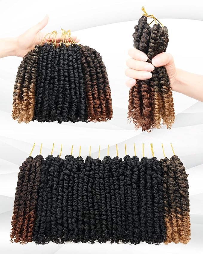 Passion Twist Crochet Hair-Mixed Color Combo Pack(6 packs 1B+1 pack T1B/27+1 pack T1B/30),Pre-twisted Pre Looped Short Synthetic Braided Hair Extensions For Black Women and Kid(6"-8 Packs,1B+T27+T30)