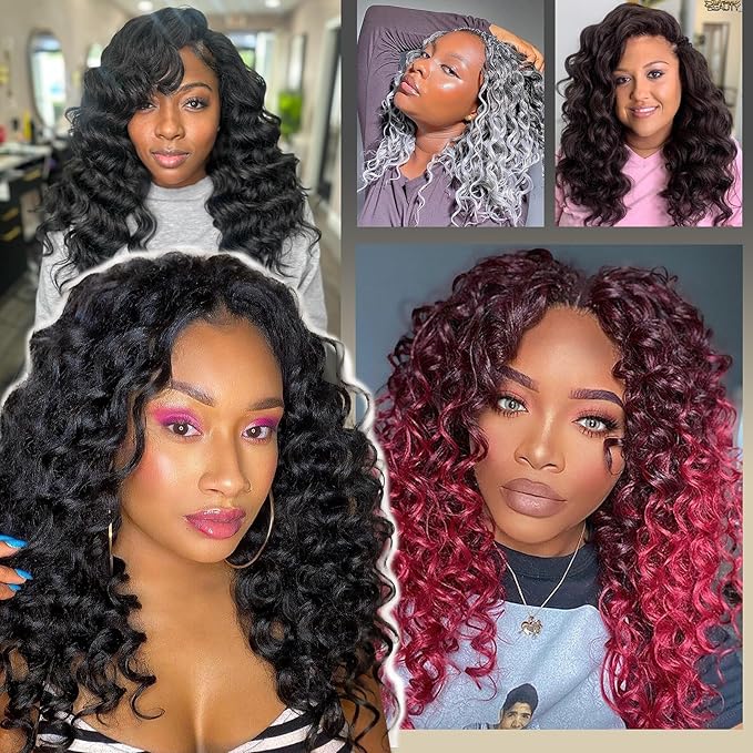 18 Inch 9 Packs Boho Crochet Braids Ocean Wave Crochet Hair Synthetic Hair Extensions with Curly Ends Boho Style Water Wave Crochet Hair for Black Women(4#)