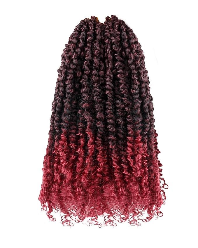 14 Inches 8 Packs Passion Twist Crochet Hair-Ombre Burgundy Pre-twisted Passion Twists,Pre-Looped Crochet Braids Made Of Bohemian Hair Synthetic Braiding Hair Extensions (14 Inch(Pack of 8), TBUG)