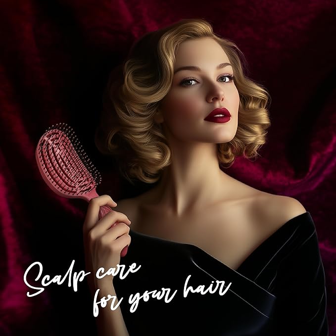 NuWay 4HAIR® DoubleC PRO® U.S. Patented Double Curved Detangling Brush is Hair Dryer Safe (Red)