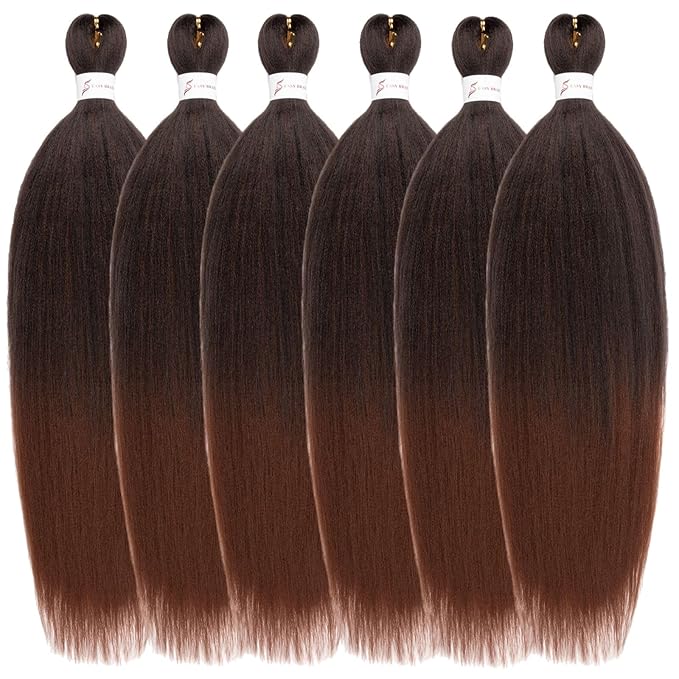 Ombre Braiding Hair 28 Inch Ombre Natural Black To Brown 6 Packs Long braid Hair Extensions Professional Synthetic Braid Hair Crochet Braids, Soft Yaki Texture.(28Inch,T1B/30#).