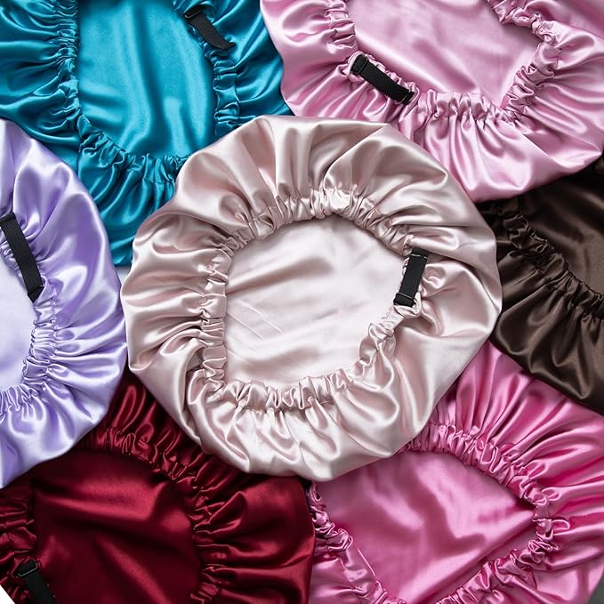 silk bonnet for sleeping women - Adjustable Double Layer Satin Sleep Cap for Curly Natural Hair- Long Hair & Braids - Anti-Frizz, Soft Hair Night Cap (Black)