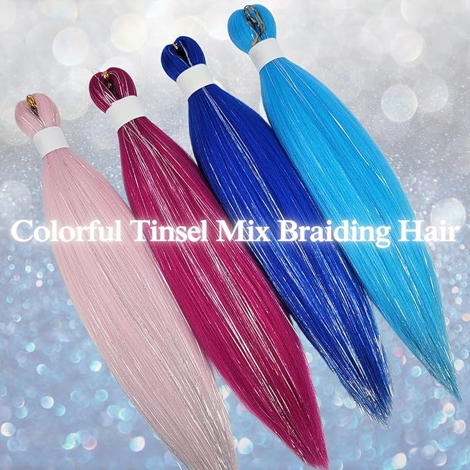 Tinsel Kids Braiding Hair Pre stretched Light Pink Braiding Hair for Glitter Braids Festival Braids Cosplay