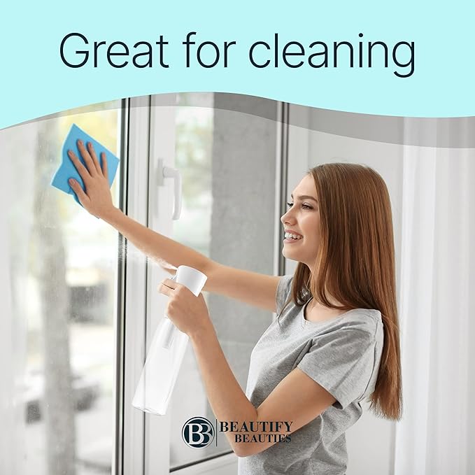 BeautifyBeauties Hair Spray Bottle – Ultra Fine Continuous Water Mister for Hairstyling, Cleaning, Plants, Misting & Skin Care (Black, 10.1 Ounces)