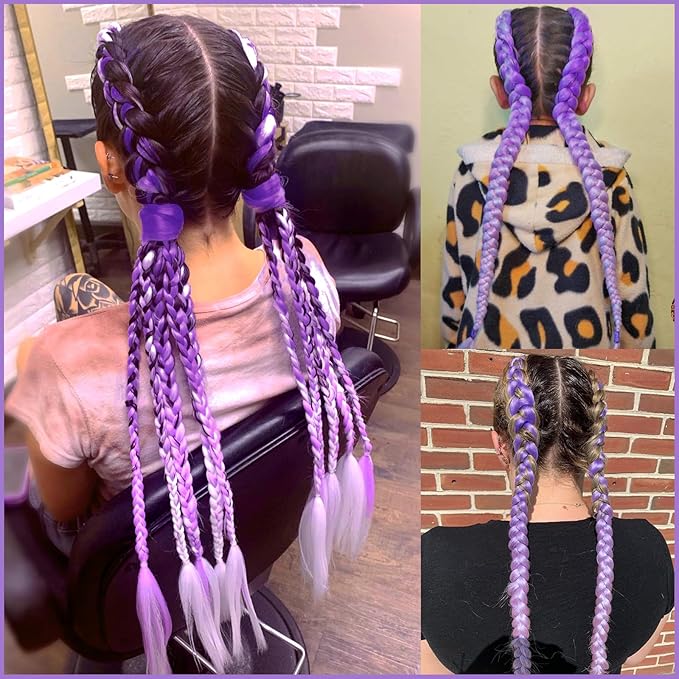 Purple Mix Pre stretched Braiding Hair 2 Packs Pre feathered Braid Hair Extensions 30 Inches Hair Braids