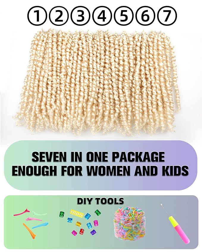 Pre-Twisted Passion Twist Crochet Hair for Black Women Passion Twist Hair Pre Looped Bohemian Braids 10 Inch 7 Packs Blonde Short Bob Curly Braiding Hair Extensions(10"-7P,613#)