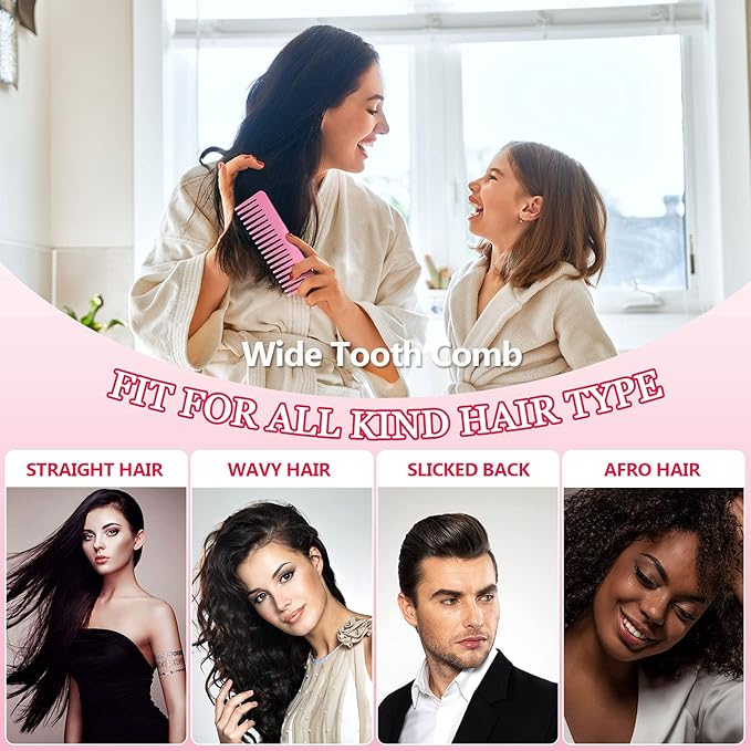 Patelai Wide Tooth Comb Large Hair Detangling Comb for Curly, Wet Dry Hair, No Handle Detangler Accessories(Pink)