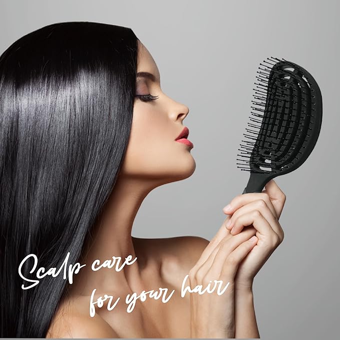 NuWay 4HAIR® DoubleC PRO® U.S. Patented Double Curved Detangling Brush is Hair Dryer Safe (Iron Black)