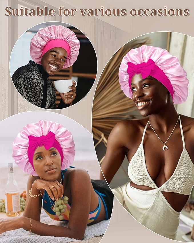 Reversible Satin Bonnet for Sleeping Women Double Layer Hair Bonnet with 2PCS Hair Scrunchies Elastic Tie Band Night Cap