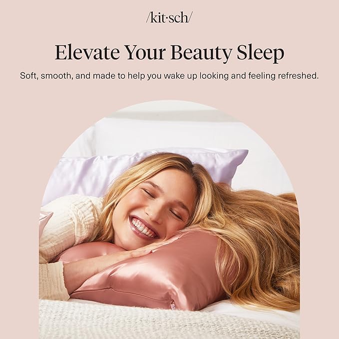 Kitsch Satin Pillowcase with Zipper for Hair & Skin, Softer Than Silk Pillow Cases Queen, Wrinkle-Free, Smooth and Cooling Satin Pillow Covers, Standard Size 19"x26" - Terracotta