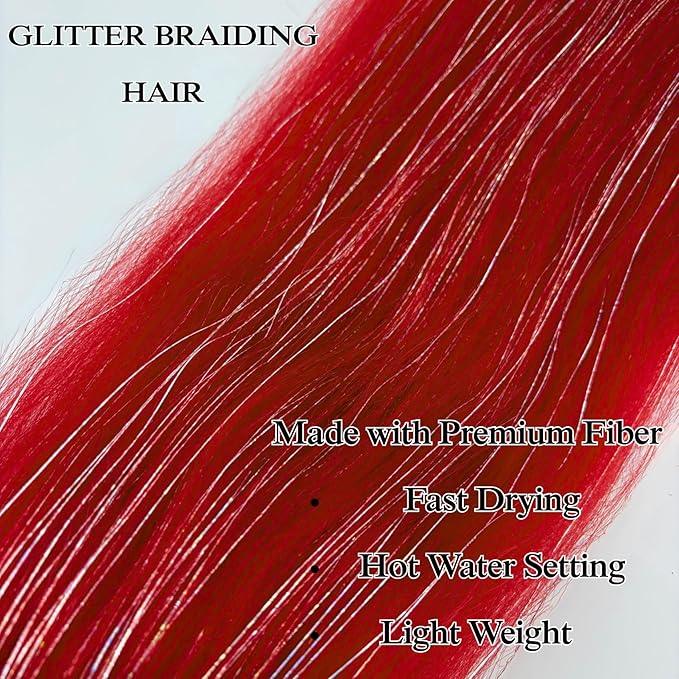 Red Tinsel Braiding Hair Pre stretched Braiding Hair for Glitter Braids Festival Braids Cosplay