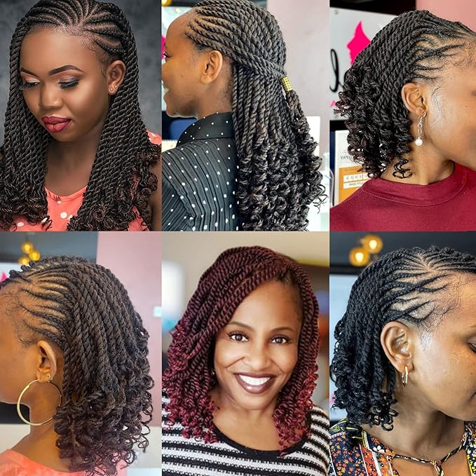 Leeven 8 Inch Senegalese Twist Crochet Hair 8 Packs Ombre Blonde Shrot Pre Looped Wavy Crochet Braids with Curly Ends 3 Tone Hanava Twist Synthetic Braiding Hair for Women Girl Kids #1B/27/613