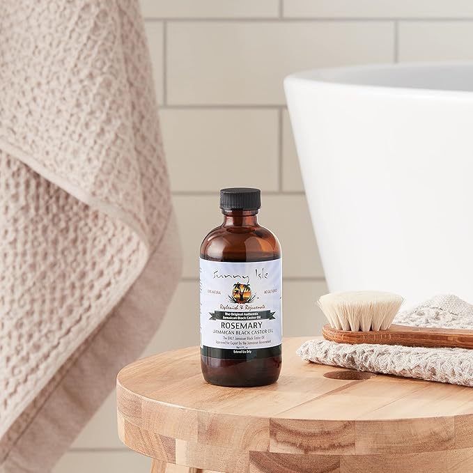 Sunny Isle Rosemary Jamaican Black Castor Oil 4oz | Hair Growth Treatment | For Scalp & Acne-Prone Skin | Hot Oil Application