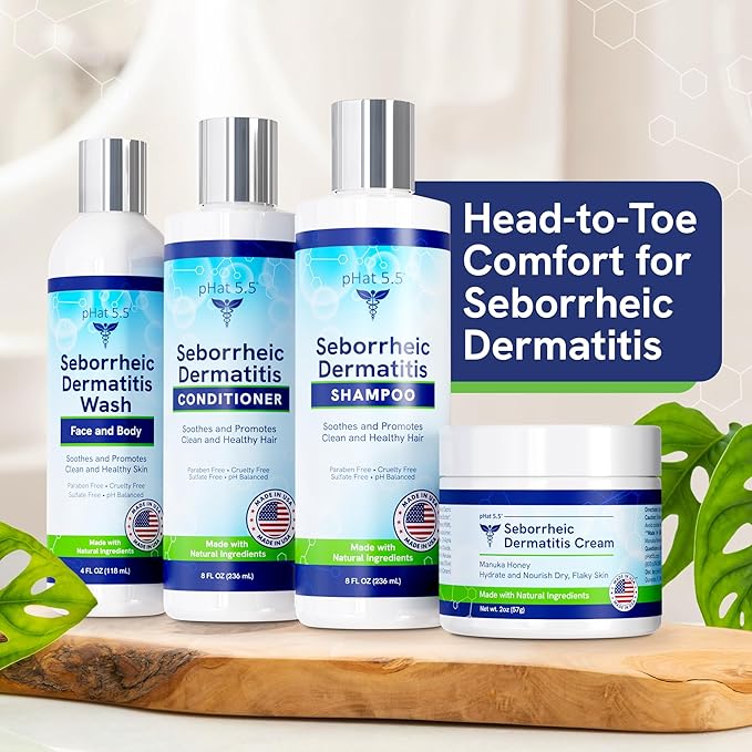 Sulfate Free Shampoo and Conditioner Set for Seborrheic Dermatitis Relief - Severe Dry & Itchy Scalp Treatment with Manuka Honey, Aloe Vera & Coconut Oil - Safe for Color Treated Hair (8 oz)