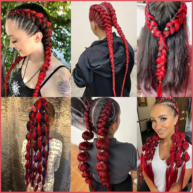 Red-Burgundy Pre stretched Braiding Hair 2 Packs Pre feathered Braid Hair Extensions 30 Inches Hair Braids