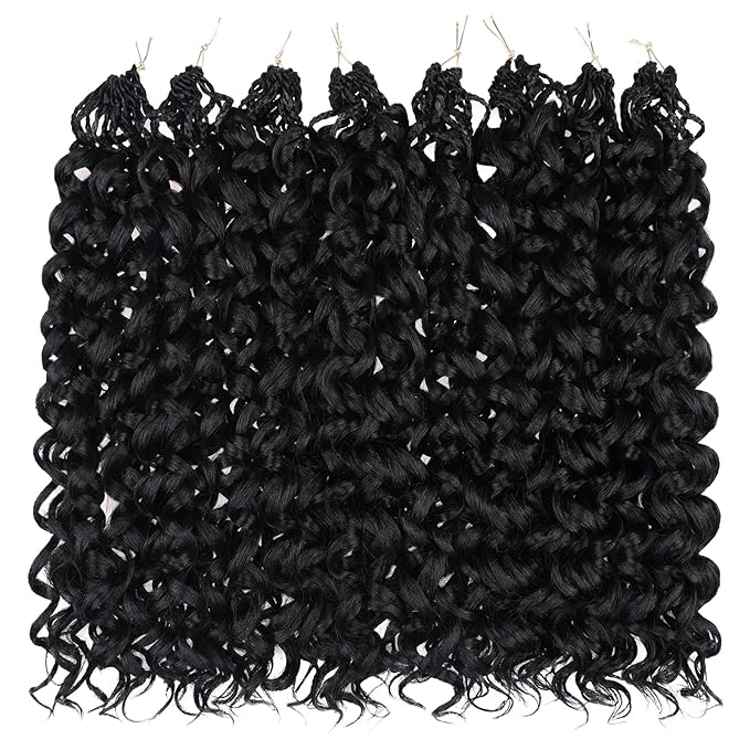 Leeven Gogo Curl Crochet Hair 10 Inch 8 Packs Black Ocean Wave Crochet Hair Pre Looped Deep Twist Goddess Box Braids Short Curly Water Wave Synthetic Braiding Hair for Women Girl Kids