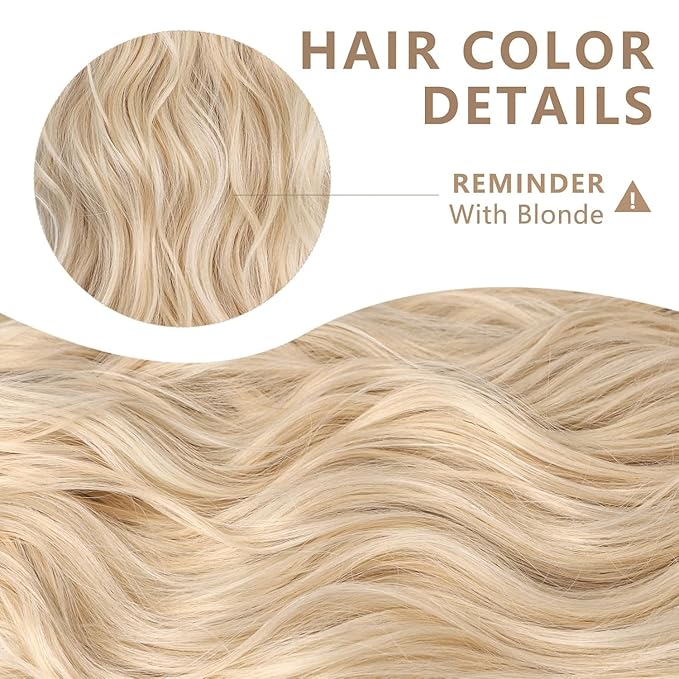 ALXNAN Clip in Hair Extensions, Long Wavy Blonde Hair, 24 Inch 4PCS Thick Fiber Double Weft Hairpieces