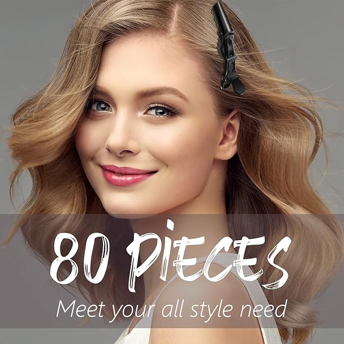 MTLEE 80 Pack Alligator Wide Teeth Hair Sectioning Clips for Women Home Styling (Black)