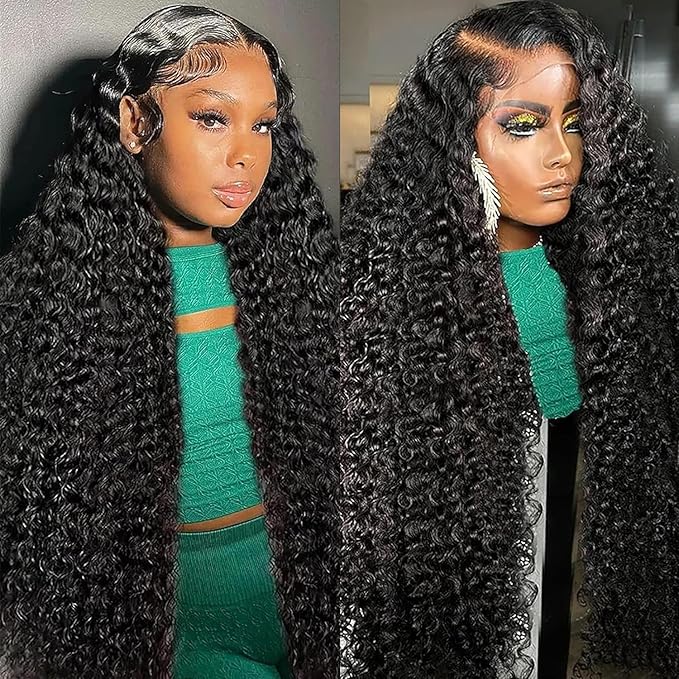 Deep Wave Lace Front Wigs Human Hair 13x6 HD Transparent Lace Front Wigs Human Hair 200% Density Deep Curly Human Hair Wig Pre Plucked Deep Wave Frontal Wigs Natural Color 26 Inch