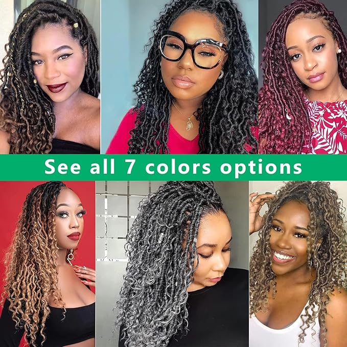 Faux Locs Crochet Hair 10 Inch Ombre Goddess Locs Curly Pre Looped Crochet Braids with Curly Ends Boho Hippie Synthetic Hair Extensions (6 packs, #1b/30/27)