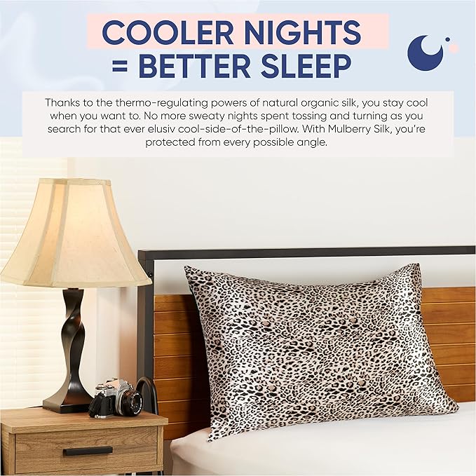 Blissy Silk Pillowcase - 100% Pure Mulberry Silk - 22 Momme 6A High-Grade Fibers - Silk Pillow Cover for Hair & Skin - Regular, Queen & King (Leopard, Standard)