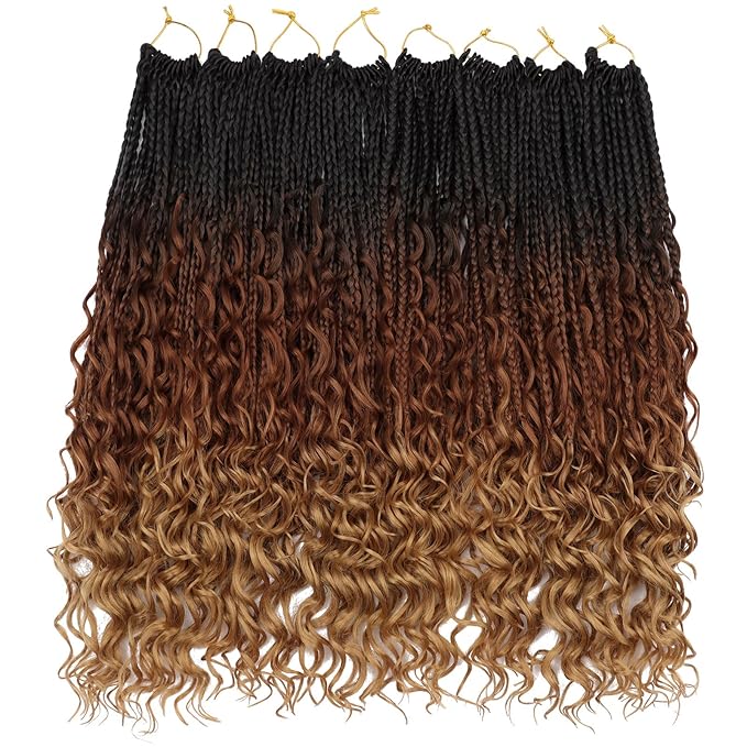 18 Inch Goddess Box Braids Crochet Hair for Black Women 8 Packs Crochet Box Braids Pre-looped Boho Box Braids Crochet Braids Synthetic Braiding Hair Extension 1b/30/27