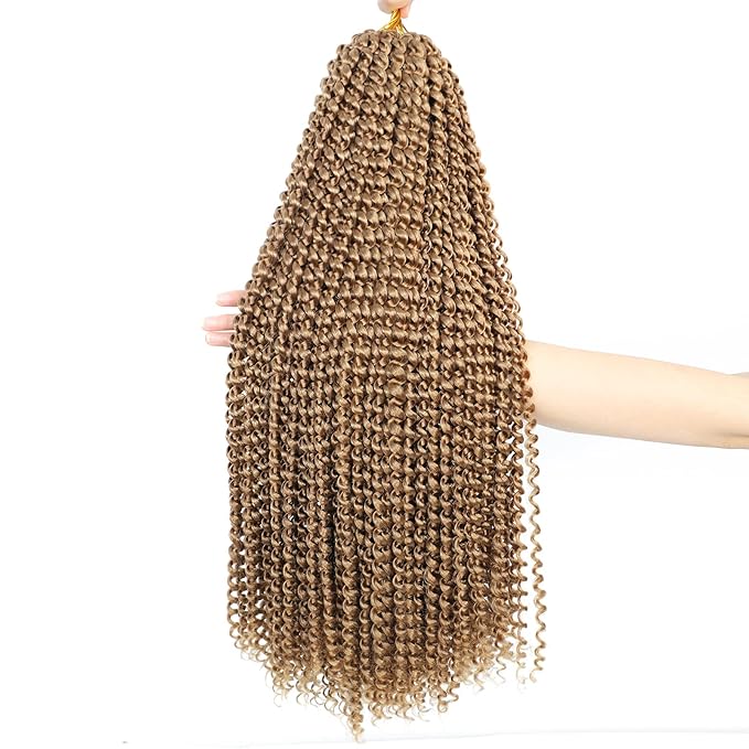 Passion Twist Hair Blonde 24 Inch 8 Packs Water Wave Crochet Hair For Women Curly Braiding Hair Long Spring Twist Hair Synthetic Hair Extension (24 Inch (Pack of 8), 27#)