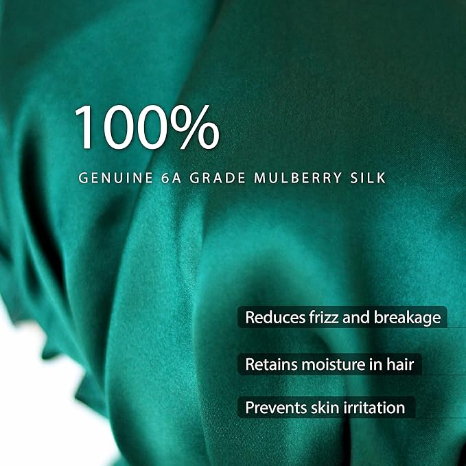 SissiLita 100% Silk Bonnet for Sleeping, Large Sleep Cap With Tie Band for Curly Hair Care, Hair Wrap (Emerald)