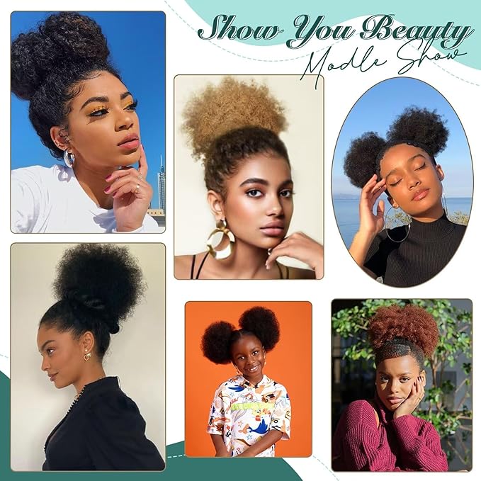 Afro Puff Clip On Human hair Drawstring Ponytail for Black Women,Ponytail Extension 6 Inch #1 Jet Black 50g Short Afro Kinkys Curly Afro Bun Extension Hairpiece