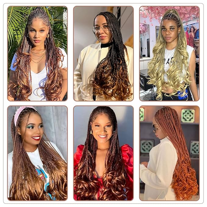 9 Packs French Curl Crochet Braids 14 Inch Goddess Box Braids with Bouncy Wavy Ends Crochet Hair Ombre Brown Honey Blonde Pre Looped Synthetic French Curly Braiding Hair for Women Kids