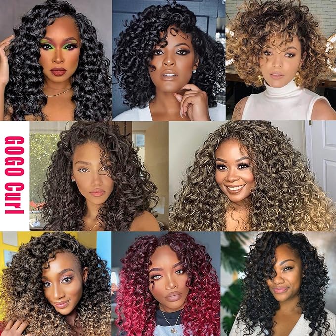 7 Packs GoGo Curl Crochet Hair 14 Inch Short Curly Crochet Hair for Women Beach Curl Water Wave Deep Twist Crochet Braids Synthetic Braiding Hair Extensions (14 Inch, 1B)