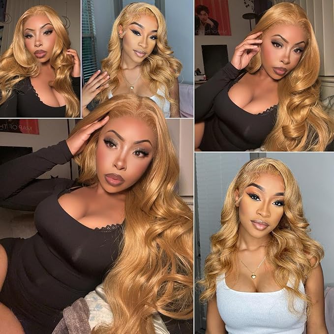 MEGOOD Honey Blonde Wig Human Hair 9x6 Honey Blonde Wig HD Lace Front Wigs Human Hair Pre Plucked Body Wave Blonde Lace Front Wigs Colored 27# Lace Frontal Wig 30Inch