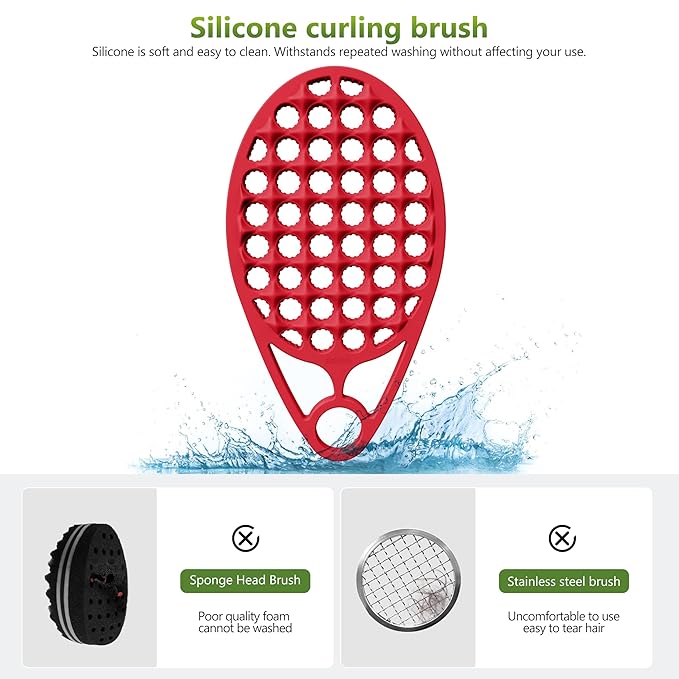 KOUPA Magic Silicone Curly Hair Brush, One Piece Twist Curl Comb for Afro Curls, Washable Hair Tool for Men Women, Red, 2 Pieces