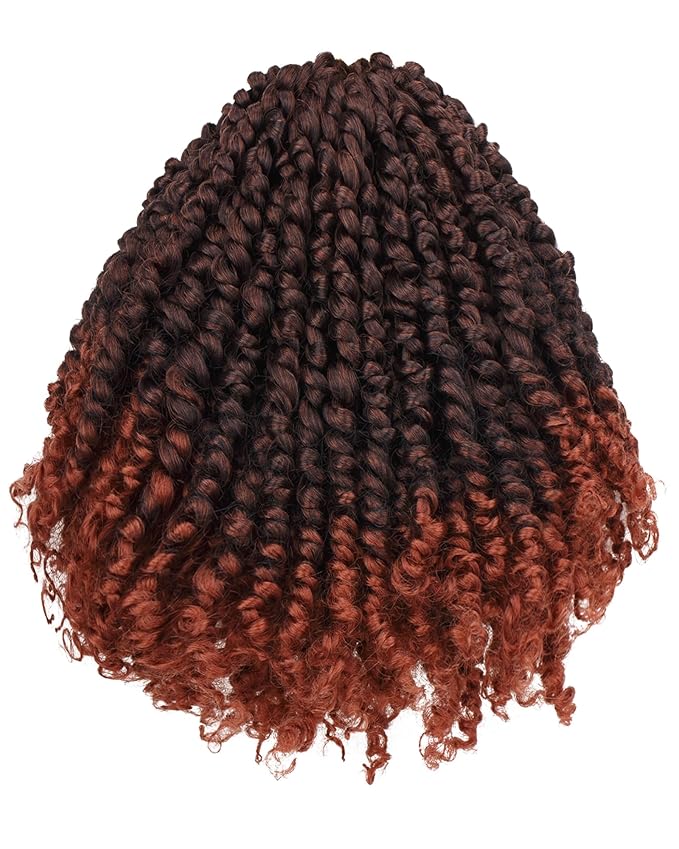 Pre-Twisted Passion Twist Crochet Hair for Black Women Passion Twist Hair Pre Looped Bohemian Braids 10 Inch 7 Packs Ombre Ginger Short Bob Curly Braiding Hair Extensions(10"-7P,T1B/350)