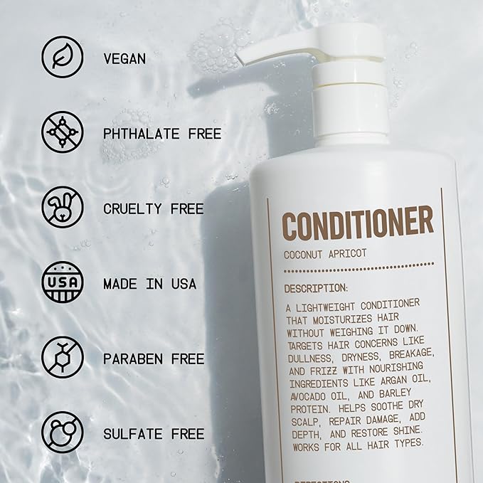 Blu Atlas Men's Natural Conditioner – Organic, Sulfate-Free, Paraben-Free – Deep Moisturizing & Scalp Soothing – Coconut Apricot Scent – Made in America – 32 oz