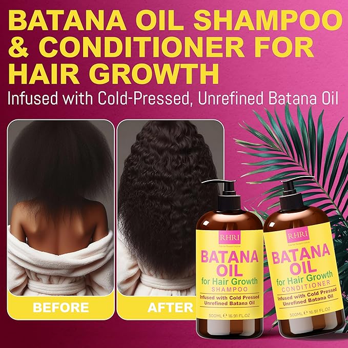 Batana Oil Shampoo and Conditioner Set | Raw Organic Batana Oil for Hair Growth | Clarifying & Thickening Treatment for Thinning Hair | Shampoo and Conditioner for Men & Women