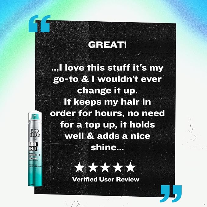 TIGI Bed Head Hard Head Hair Spray, Travel Size, Extra Strong Hold for All Day Style and All Hair Types, 3 oz