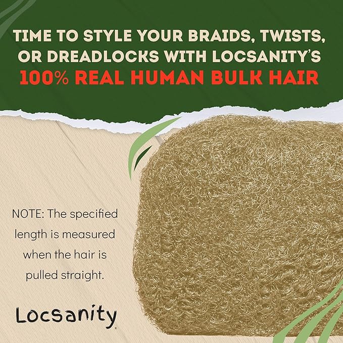 Locsanity Afro Kinky 100% Bulk Natural Human Hair - Braiding Hair for Dreadlocks, Loc Repair, Dreadlock Extensions, Twists, Braids - 8 Inches Long, 1 Oz #27