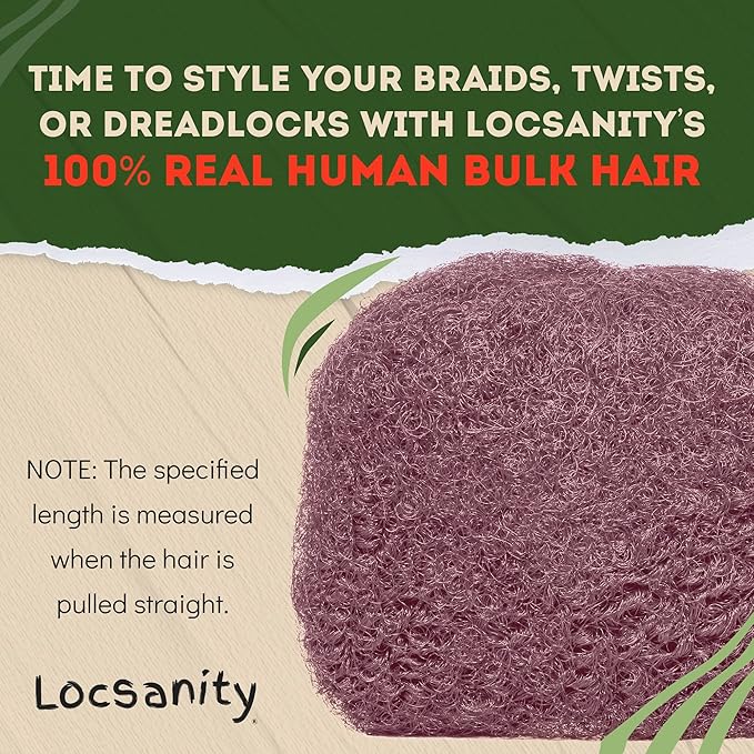 Locsanity Afro Kinky 100% Bulk Natural Human Hair - Braiding Hair for Dreadlocks, Loc Repair, Dreadlock Extensions, Twists, Braids - 16 Inches Long, 1 Oz