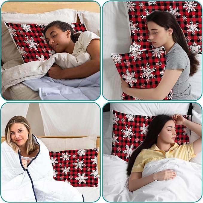 1 Pack Christmas Snowflakes Satin Pillowcase Red Christmas Plaid Similar to Silk Pillow Cases for Hair and Skin, Soft Smooth Breathable Cool Pillow Cases, with Hidden Zipper Queen Size 20" x 30"