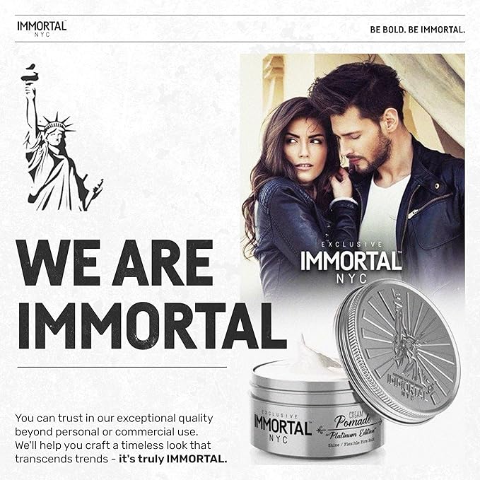 Immortal NYC Hair Styling Cream Pomade Platinum Edition - Mens Water Based, No Residue Hair Balm - All Natural Pomade -Strong Firm Hold - Gel for All Hair Types