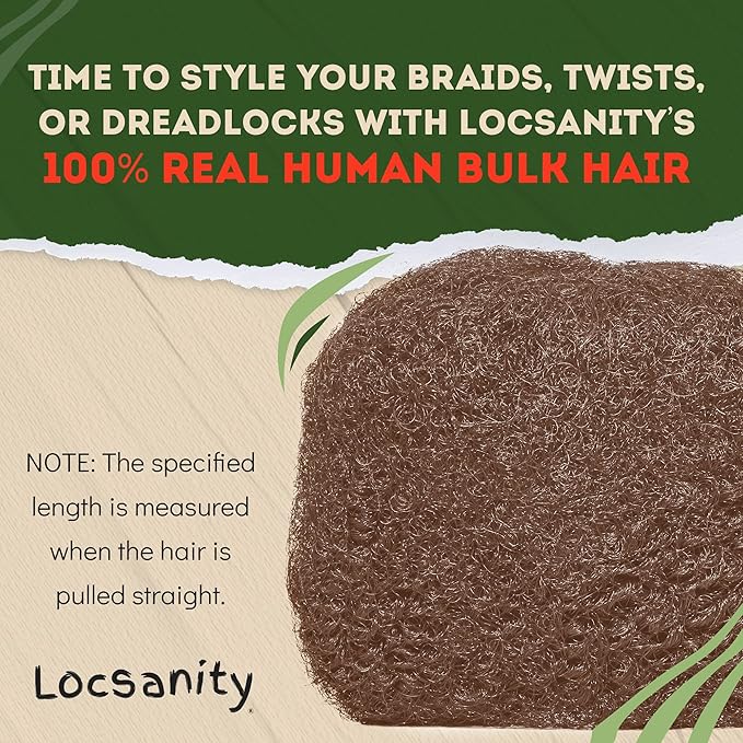 Locsanity Afro Kinky 100% Bulk Natural Human Hair - Braiding Hair for Dreadlocks, Loc Repair, Dreadlock Extensions, Twists, Braids - 16 Inches Long, 1 Oz