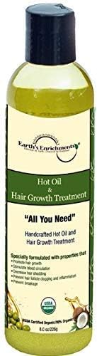 Earth's Enrichments Hot Oil Treatment for Dry, Damaged Hair, Hair Growth Serum, Moisturizes, Hydrates, Reduce Shedding and Breakage, USDA Organic, 8oz