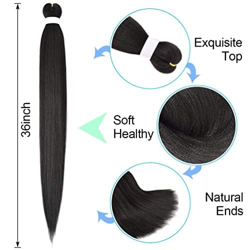 8 Pack Pre Stretched Braiding Hair - 36" 110G/Pack Premium Braiding Hair Pre Stretched Extensions, Professional Itch Free Hot Water Setting Yaki Texture Prestretched Hair (#1B)