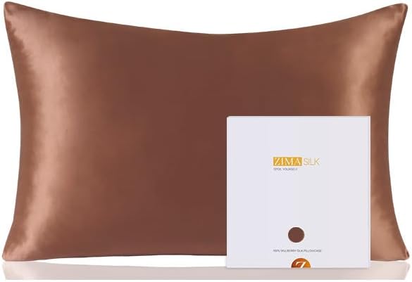 ZIMASILK 100% Pure Mulberry Silk Pillowcase for Hair and Skin Health,Soft and Smooth,Both Sides Premium Grade 6A Silk,600 Thread Count,with Hidden Zipper,1pc (King 20''x36'',Mocha)