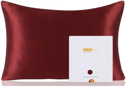 ZIMASILK 100% Mulberry Silk Pillowcase for Hair and Skin Health,Soft and Smooth,Both Sides Premium Grade 6A Silk,600 Thread Count,with Hidden Zipper,1pc (Standard 20''x26'',Burgundy)