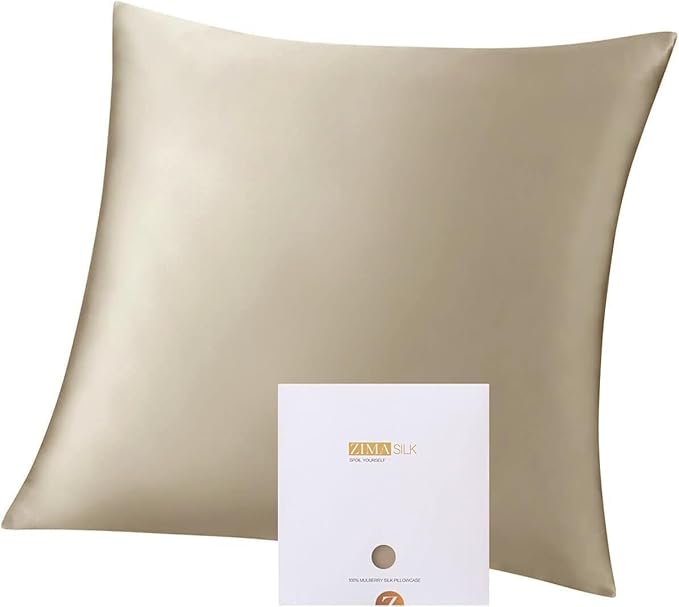 ZIMASILK 100% Pure Mulberry Silk Pillow Cases for Hair and Skin, Soft, Hypoallergenic & Smooth, Both Sides Grade 6A Silk, with Hidden Zipper, Gift for Women Men,1pc(Throw 18''x18'',Taupe)